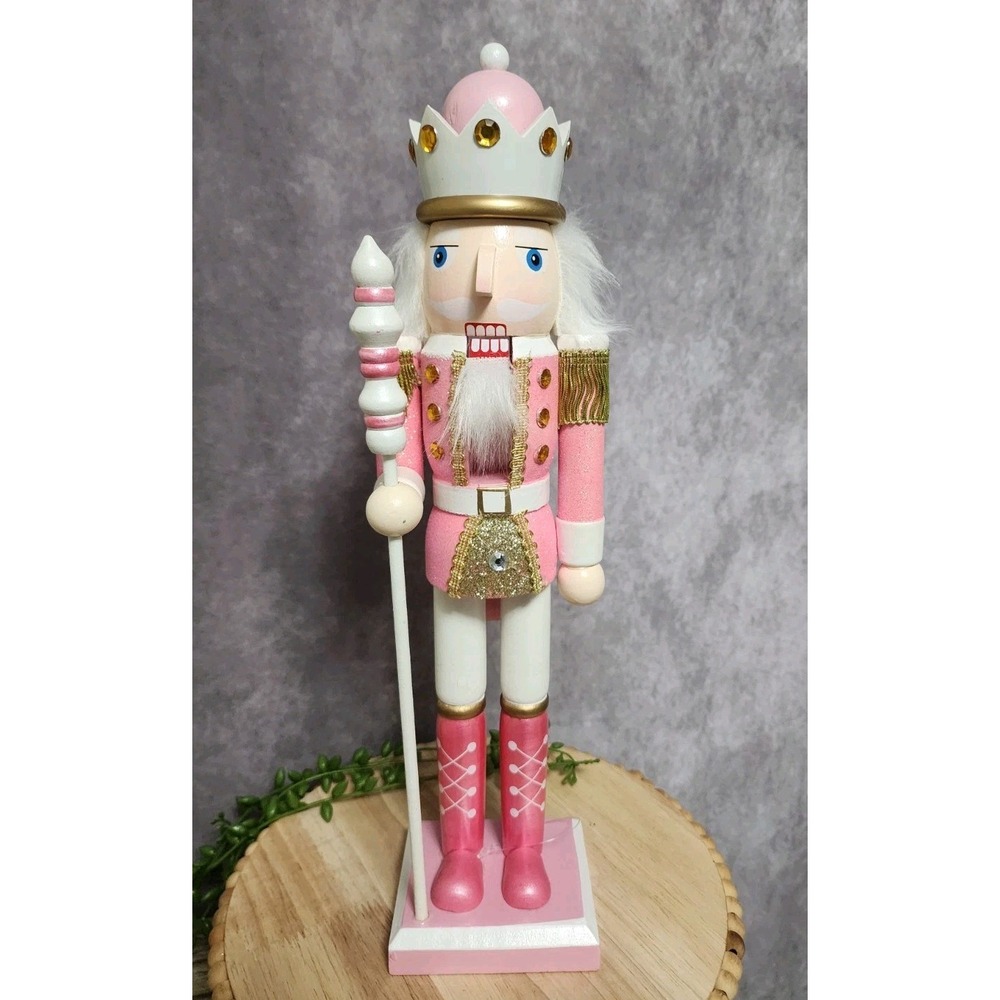 Pink & Gold Nutcracker King Guard Glitter Shabby Chic 15" Christmas NEW‎